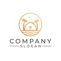 House with palm tree circular logo vector