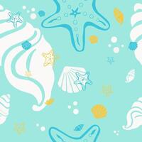 Beach shells and stars seamless pattern. Summer holidays background. vector