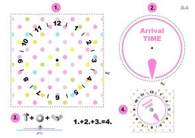 Polka dot pattern parking time - Clock Arrival Time Display, printable A4 vector