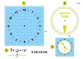 Fish pattern parking time - Summer Car Parking disc, Clock Arrival Time Display, printable A4 vector