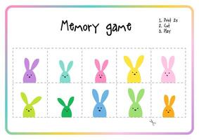 Play memory game. Easter bunny family. Printable. Print, cut, play vector