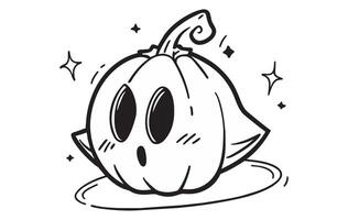 Cartoon pumpkin drawing with sparkling eyes. Simple line art of a cute pumpkin. Concept of kids' coloring books, easy illustrations, and Halloween crafts. isolated on white background vector