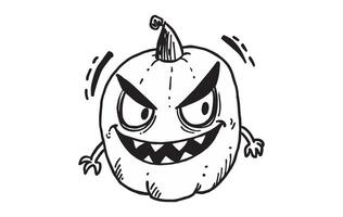 Wicked pumpkin character drawing. Playful jack-o'-lantern with a devious grin. Doodle art. Concept of Halloween pranks, spooky character design, mischievous decoration, and holiday humor. vector