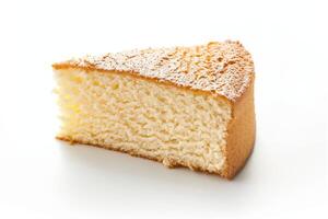 Piece of biscuit cake on a white background photo