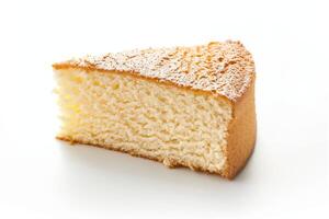 Piece of biscuit cake on a white background photo