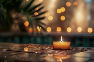 Spa. Meditative atmosphere. Aroma candles, massage stones, dark room with sauna photo
