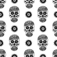 Mexican painted skull hand drawn seamless pattern. Hand drawn Mexican pattern on white background vector