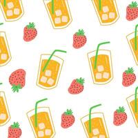 summer pattern with lemonade and strawberry, trendy cartoon background vector