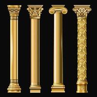 Set of classic gold columns in different styles. graphics vector