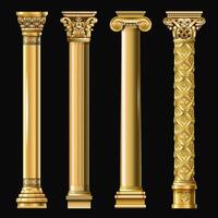 Set of classic gold columns in different styles. graphics vector