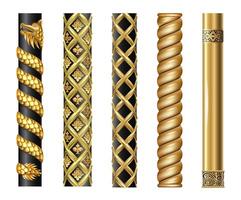 Set of classic gold columns in different styles. graphics vector