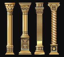 Set of classic gold columns in different styles. graphics vector