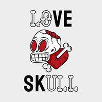 artwork illustration of skull that spits out its brain and smiles sinisterly with its heart cut through the bone. in outline and gothic horror cartoon style for apparel or clothing vector