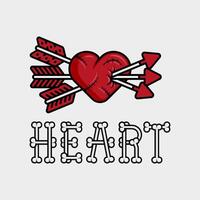 artwork illustration of heart cut and stitched while surrounded by the bones that make up the heart. in outline and gothic horror cartoon style for apparel or clothing vector