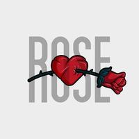 artwork illustration of a red rose pierced a heart that was cut and stitched in outline style for clothing and apparel vector