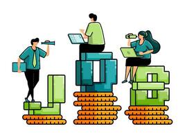 illustration of hiring with the words JOB on top of a pile of coins each letter. in struggle of find jobs on banking or financial system service vector