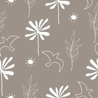 Seamless cute hand drawn vintage floral pattern on gray background vector