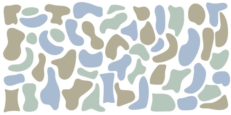 Set of organic irregular blob shapes. Blue random deform spot fluid circle Isolated on white background. Organic amoeba Doodle drops Retro elements. Abstract rounded forms illustration