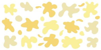 Set of organic irregular blob shapes. Yellow random deform spot fluid circle Isolated on white background. Organic amoeba Doodle drops Retro elements. Abstract rounded forms illustration vector