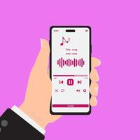 en línea radio música transmisión Servicio concepto con teléfono inteligente, auriculares y listas de reproducción. audio jugador y en línea radiodifusión Internet medios de comunicación dispositivo. vector