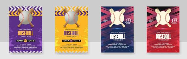 a set of baseball tournament flyer template retro or vintage design vector