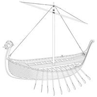 Drakkar. Viking rowing Ship in line art. Norman ship sailing. vector