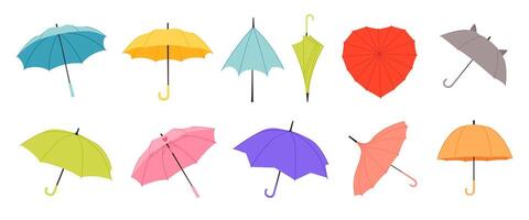 Closed and open umbrellas set, rain protection vector