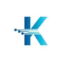 K letter tech logo, initial K for technology symbol vector