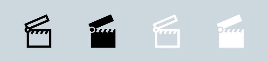 Clapboard icon set in black and white. Cinema signs illustration. vector