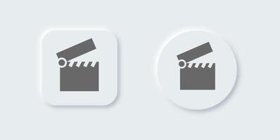 Clapboard solid icon in neomorphic design style. Cinema signs illustration. vector