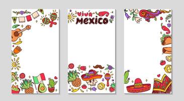 Mexican festive frame for Social media. long greeting stories post set. Background for sale, promotions, visual design. Celebration vertical text templates for photos and s. illustration. vector