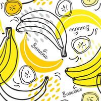 sin costura modelo con bananas en un blanco antecedentes. garabatear frutas dibujos animados diseño. vector