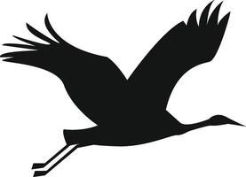 A black crane flying in the sky. A contour illustration for the design of a postcard. vector