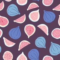 Seamless pattern with bright figs on a purple background. Cartoon design. vector