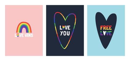 conjunto de saludo tarjetas para orgullo mes. lgbtq ilustración. saludo tarjeta, póster, bandera. vector