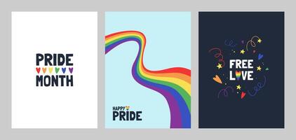 conjunto de saludo tarjetas para orgullo mes. lgbtq ilustración. saludo tarjeta, póster, bandera. vector