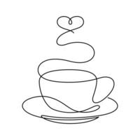 a cup of hot drink and heart shape hot steam thin line illustration continuous vector