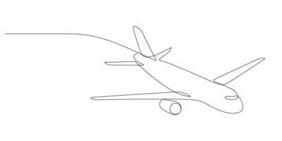 continuous line drawing of flying airplane route minimalism illustration vector