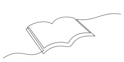 continuous line drawing of book opening thin linear illusration vector