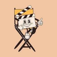 Charming cartoon clapperboard figure, reminiscent of classic animations from the 60s and 70s, featuring amusing characters. vector