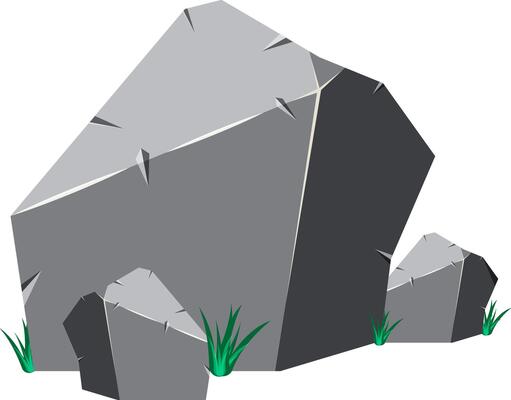Rocks parts and stones with cracked texture in grass