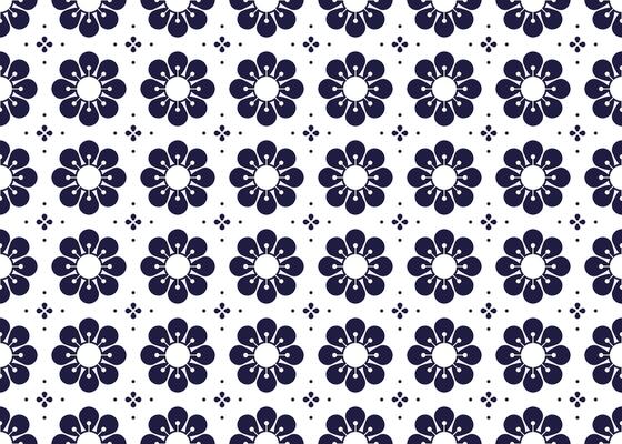 Symbol geometric dark blue flowers on white background seamless fabric ethnic pattern for cloth carpet wallpaper wrapping etc.