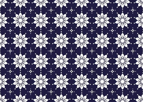 Symbol white floral seamless pattern on a dark blue background