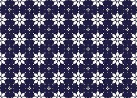 Symbol geometric white flowers design on dark blue background seamless fabric ethnic pattern for cloth carpet wallpaper wrapping etc. vector