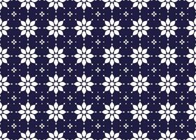 Symbol geometric white flowers design on dark blue background seamless fabric ethnic pattern for cloth carpet wallpaper wrapping etc. vector