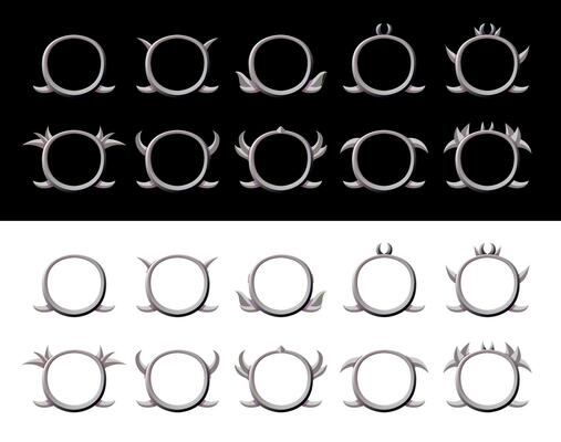 Silver frames set for game assets. Badges, achievements, emblem, insignia etc.