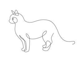 Continuous line drawing cat standing staring. Side view single linear decorative design concept. Cat in one line for logo, Advertising. design illustration. vector