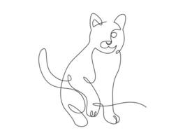 continuo línea dibujo gato sesión. frente ver soltero lineal decorativo diseño concepto. gato en uno línea para logo, publicidad. diseño ilustración. vector