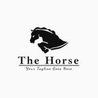 Horse logo in black silhouette, a premium mascot logo ideal for commercial logos. vector