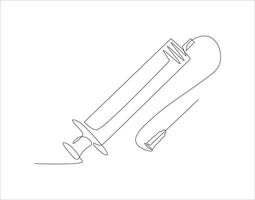 Continuous Line Drawing Of Syringe For Injections. One Line Of Syringe. Inject Continuous Line Art. Editable Outline. vector